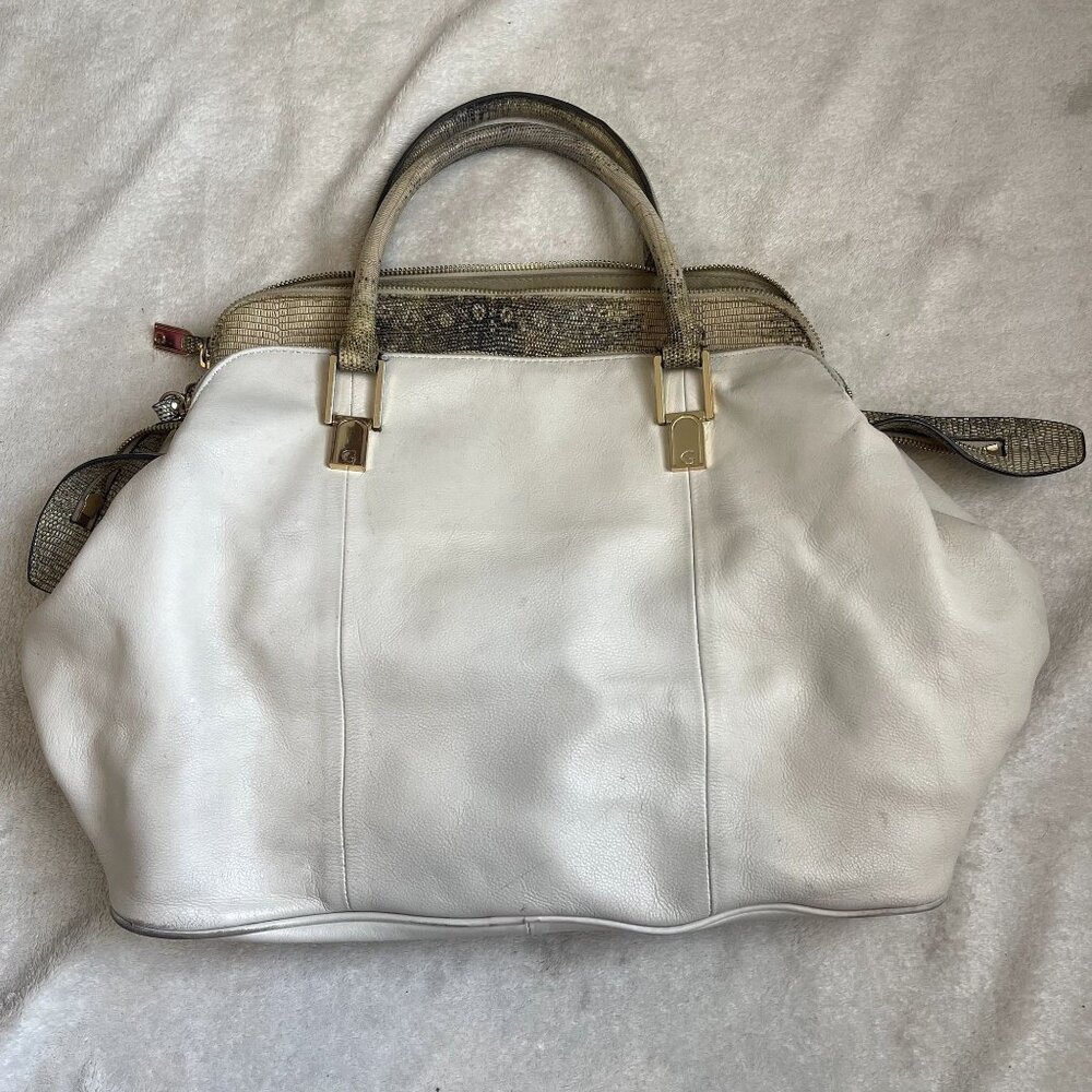 G.I.L.I.  Soft Genuine Leather White Snakeskin Large Purse Bag